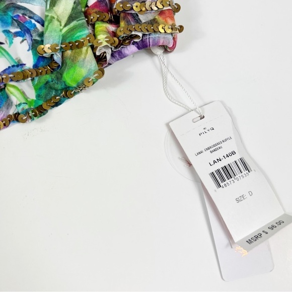 PQ LANAI EMBROIDERED RUFFLE BANDEAU Floral Swim Bikini Top D NWT - Picture 3 of 7